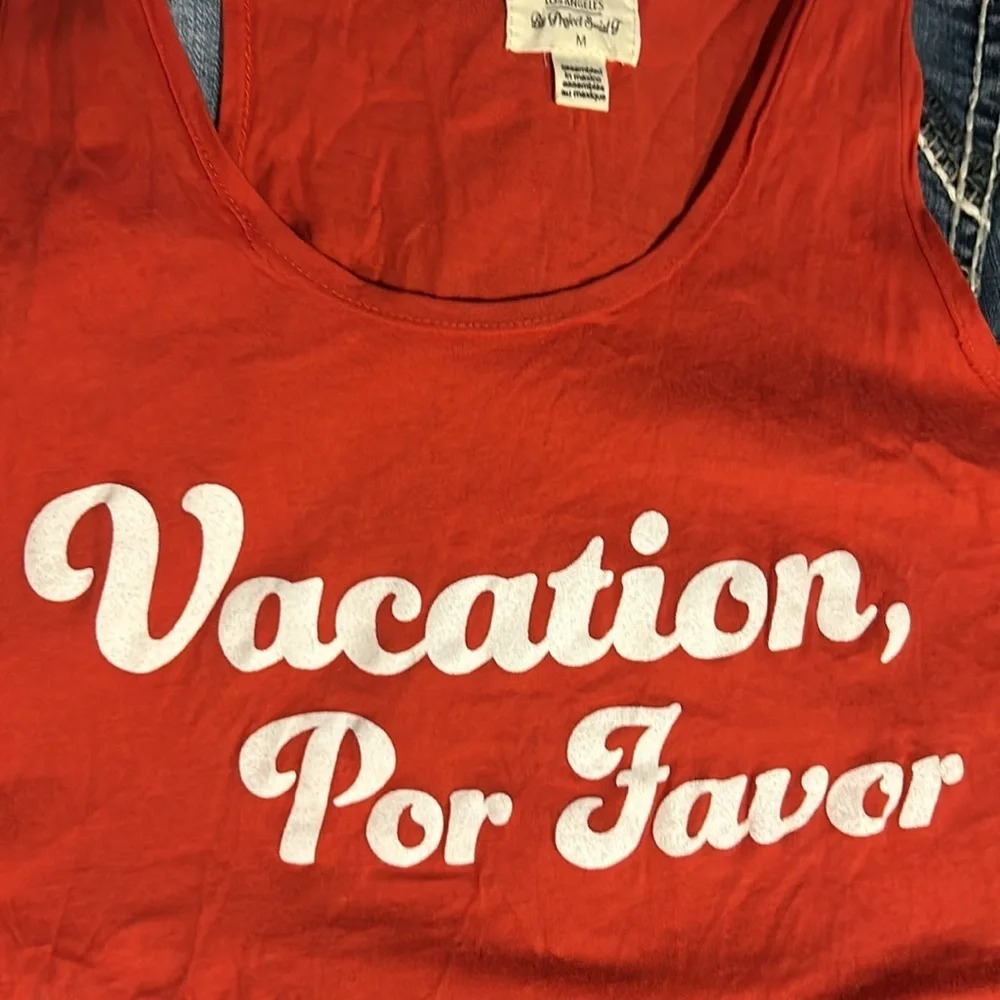 PST by Project Social T Women’s Vacation, Por Favor Red Cotton Tank Medium - Picture 6 of 8